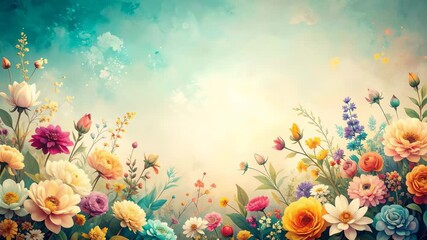 Poster - Colorful flowers and delicate butterflies on a bright blue background in nature's beauty scene