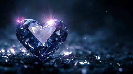Canvas Print - glowing sapphire heart gem on dark background.