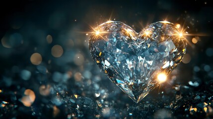Poster - Sparkling diamond heart with bokeh background.