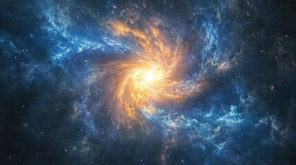 Poster - Vibrant spiral galaxy with swirling nebulae and bright core.