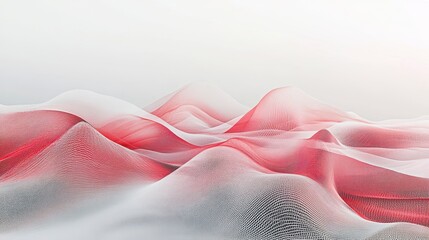 Poster - Abstract red and white flowing wave pattern, digital art.