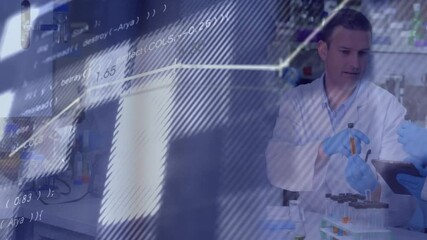 Aufkleber - Transparent overlay revealing lab while scientist presenting sample to colleague and analyzing data