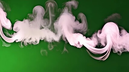 Poster - Ethereal white smoke billows and drifts slowly across a vibrant green backdrop, creating a dreamy and abstract atmosphere in motion