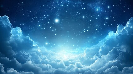 Wall Mural - night sky filled with bright stars and fluffy clouds.