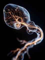 Aufkleber - Futuristic 3D Rendering of Optic Nerve and Eye Anatomy Showcasing Intricate Details and Glowing Structures With a Clean Upper Margin