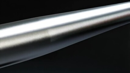 Poster - Close-up of a textured cylindrical metallic object with light reflection against a dark background, creating a futuristic and modern aesthetic.