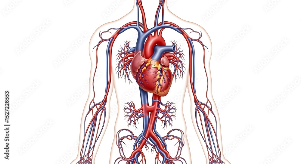 Human Heart Anatomy and Blood Vessels Illustration Stock Illustration ...