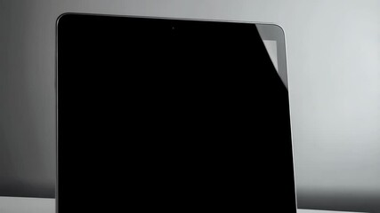 Leinwandbilder - Sleek tablet with a dark screen against a neutral gray backdrop, capturing modern technology and its simple, elegant design aesthetic.