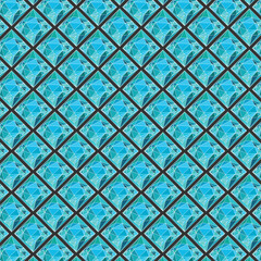 Fototapete - Vector blue triangular mosaic pattern. Abstract geometric polygonal background. Diamond wajik patterns background.