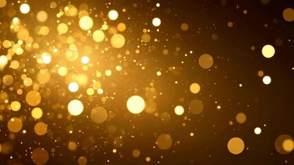 Poster - Golden light particles slowly floating and moving toward camera on dark background with shallow depth of field