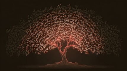 Poster - Illuminated tree formed from various script characters.