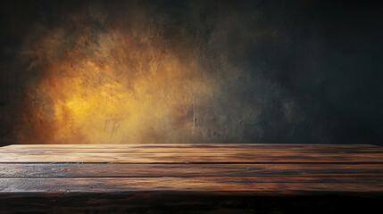 Poster - rustic wooden table against textured wall, creating warm and inviting atmosphere
