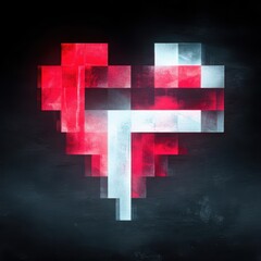 Poster - Pixelated heart graphic design in red and white.