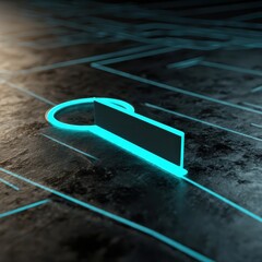 Poster - A glowing, dark key-shaped symbol on a textured surface.