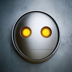 Poster - Metallic circular face with glowing yellow eyes.