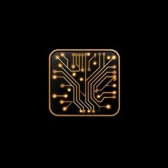 Aufkleber - Golden circuit board design on a black background.