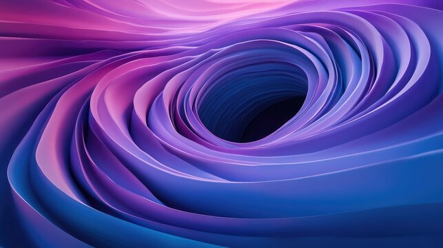 Cosmic whirl of vibrant blues and purples spinning into a hollow space like a surreal space-time distortion