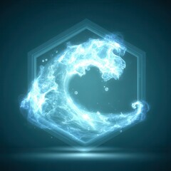 Poster - Abstract light blue wave form within a hexagonal frame.
