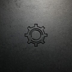 Poster - A textured dark gray surface with an embossed gear graphic.