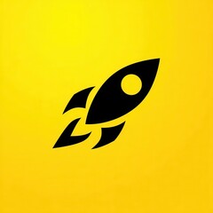 Poster - Black rocket icon on a yellow background.