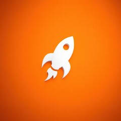 Poster - White rocket icon on an orange background.