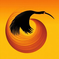 Poster - Silhouette of a bird in flight against a swirling sunset.