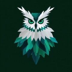 Poster - Geometric owl design with teal and white feathers.