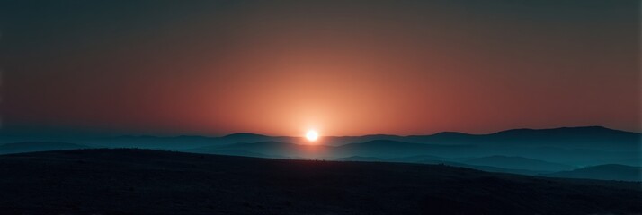 Aufkleber - Calm Sunrise Transforms the Landscape, Signaling the End of Stress and the Beginning of a New Day