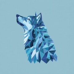 Poster - geometric wolf portrait in shades of blue.