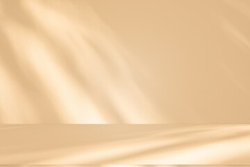 Poster - Wall interior background, studio and backdrops show products. with leaf shadow from window color beige and white. background for text insertion and presentation of product	
