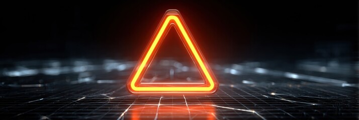 Poster - Bouncing 3D Alert Triangle Colliding With a Digital Security Firewall Grid