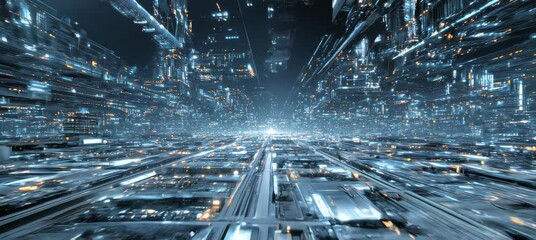 Aufkleber - Microscopic view from motherboard chip world. Fast speed motion effect. Generative video AI technology.	
