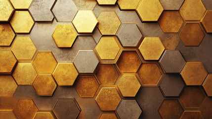 Poster - Golden hexagonal patterns create stunning and modern wall design, adding elegance