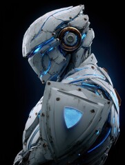 Aufkleber - Cyber Guardian Avatar Protects Device With Advanced Technology and Futuristic Elements Displayed Prominently Against a Dark Background