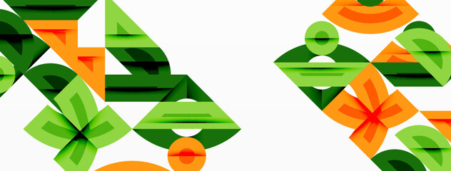 Poster - Abstract geometric pattern. Green, orange shapes overlap, creating dynamic visual texture. Minimalist design, clean lines dominate composition.