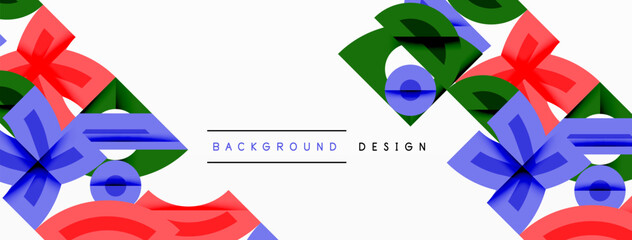 Poster - Abstract geometric shapes, vibrant colors, modern design. Background features overlapping elements, creating dynamic visual texture.