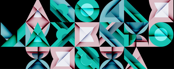 Fototapete - Abstract geometric composition. Teal, pink hues form complex polygonal shapes. Modern design, clean lines, visual harmony.