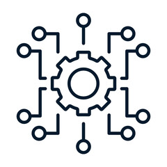 Poster - Automatic complex systems of control and management of technological processes. Vector linear icon on a white background.