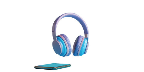 Poster - Stylish wireless headphones with a modern smartphone for music lovers enjoying high quality audio experience and a vibrant on transparent background