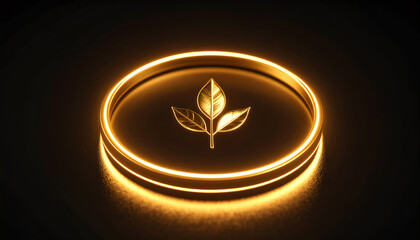 Poster - A glowing emblem featuring a leaf design, symbolizing nature and growth against a dark background