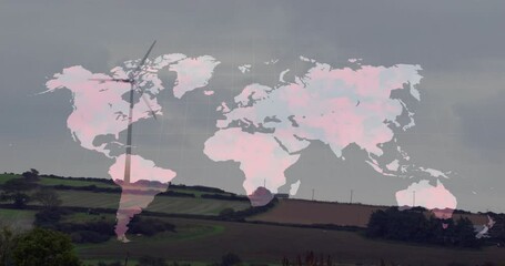Poster - Overlay appearing triggers turbine spinning as map shifting grey into pink indicating green energy