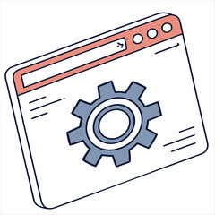 Vector Illustration of a Website with Gear Icon for Settings and Configuration