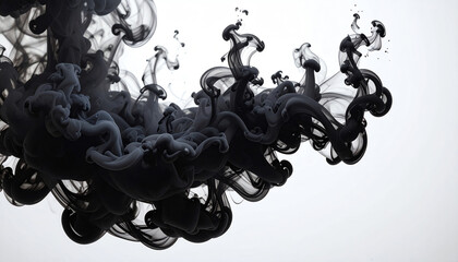 Poster - Swirling black ink forms intricate patterns against a stark white background, creating an abstract and dynamic visual effect