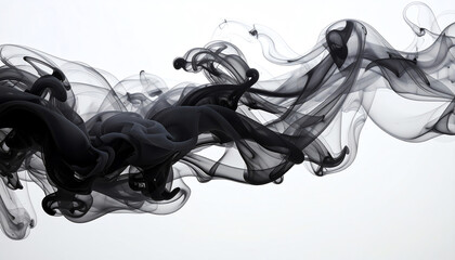 Poster - Fluid black smoke swirls gracefully against a light background, creating an abstract and captivating visual effect