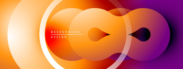 Poster - Abstract gradient circles overlap creating dynamic visual effect. Warm colors transition from orange to purple. Modern design element.