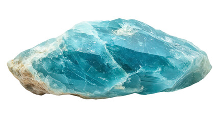 Poster - Raw apatite chunk in neon blue hue, Transparent background, PNG file