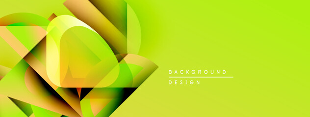 Poster - Abstract vibrant design. Geometric shapes overlap, creating dynamic visual effect. Bright yellow, green hues dominate composition. Modern aesthetic.