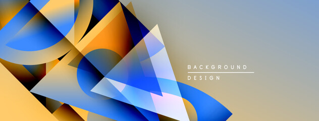 Aufkleber - Abstract geometric shapes overlap, creating dynamic visual effect. Blue, orange hues dominate composition. Gradient background adds depth.