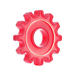 Poster - Red shiny gear cog wheel 3d render isolated on perfect for business technology and industrial designs high resolution image on transparent background