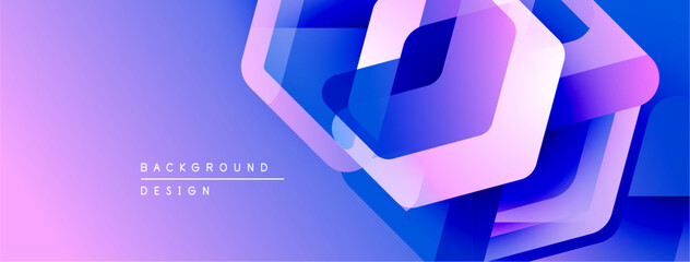 Poster - Abstract geometric shapes overlap, creating vibrant purple, blue gradient. Modern design suggests technology, innovation, energy.